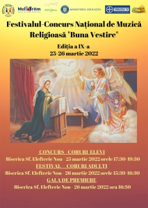 Festivalul-Concurs Național de Muzică Religioasă “Buna Vestire” – Editia a IX-a (25-26 martie 2022)